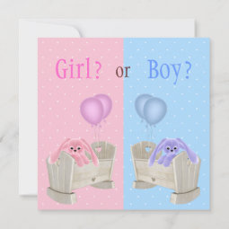 Baby Gender Reveal Pink & Blue Bunnies & Cribs Invitation Zazzle