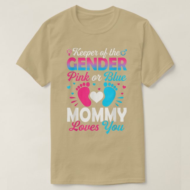 Baby Gender Reveal Shower Pink Or Blue Mommy Loves T-Shirt (Design Front)