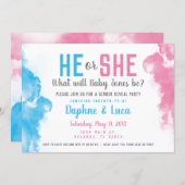 Baby Gender Reveal Smoke Bomb Blue and Pink Party Invitation (Front/Back)