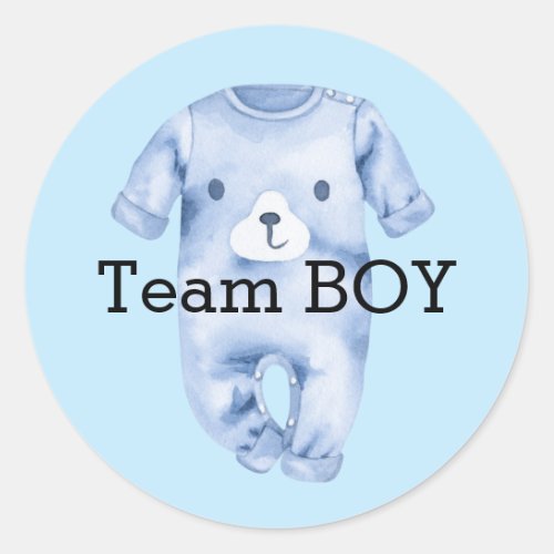 Baby gender reveal team boy classic round sticker