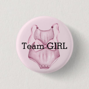 Baby gender reveal team girl button