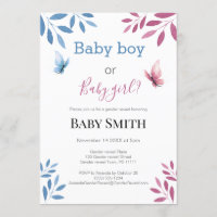 Baby gender reveal watercolor floral butterfly invitation