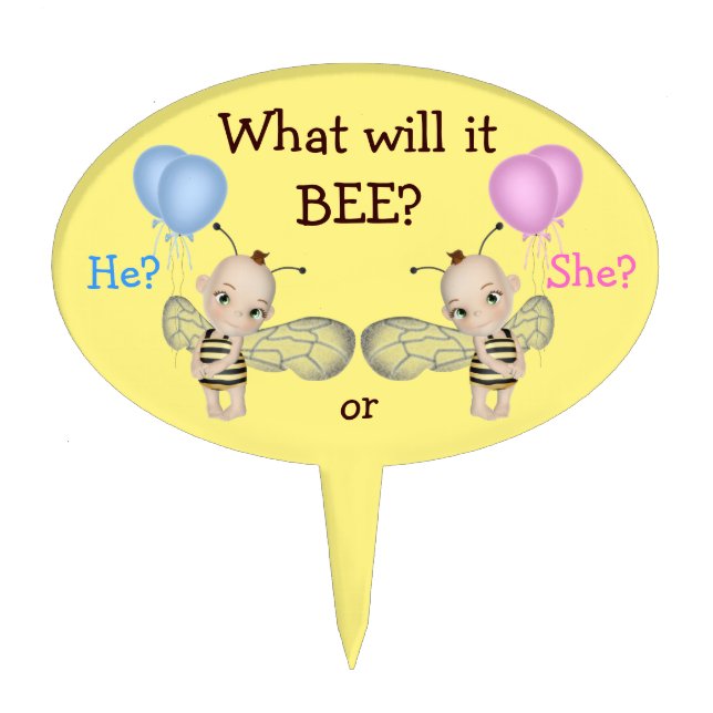 Baby Gender Reveal What Will it BEE? Honey Bees Cake Topper (Front)