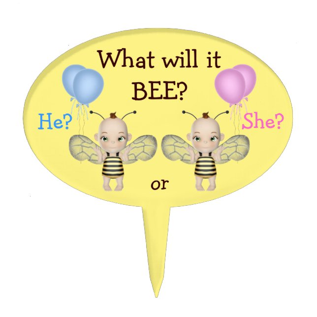 Baby Gender Reveal What Will it BEE? Honey Bees Cake Topper (Front)