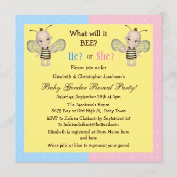 Baby Gender Reveal What Will It Bee? Honey Bees Invitation by GroovyGraphics at Zazzle