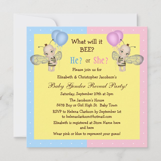 Baby Gender Reveal What Will it BEE? Honey Bees Invitation (Front)