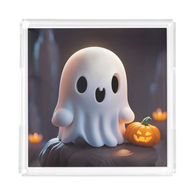 Baby Ghost Creepy Cute Halloween Character Acrylic Tray (Front)