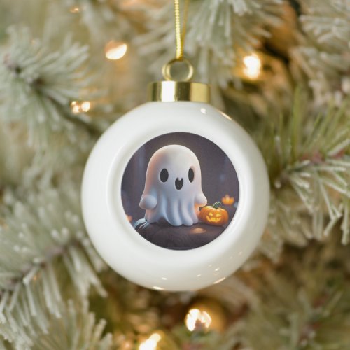 Baby Ghost Creepy Cute Halloween Character Ceramic Ball Christmas Ornament