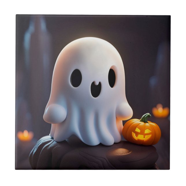 Baby Ghost Creepy Cute Halloween Character Ceramic Tile (Front)