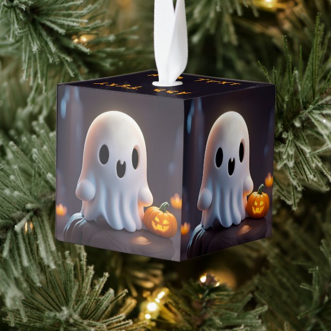 Baby Ghost Creepy Cute Halloween Character Cube Ornament (Tree)