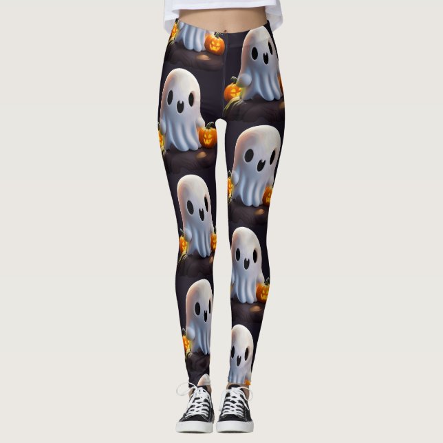 Baby Ghost Creepy Cute Halloween Character Leggings (Front)