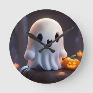 Baby Ghost Creepy Cute Halloween Character Round Clock