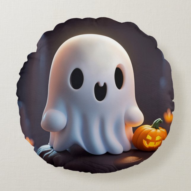 Baby Ghost Creepy Cute Halloween Character Round Pillow (Front)
