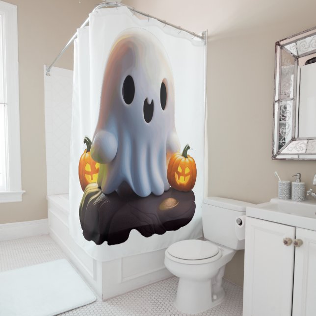 Baby Ghost Creepy Cute Halloween Character Shower Curtain (In Situ)