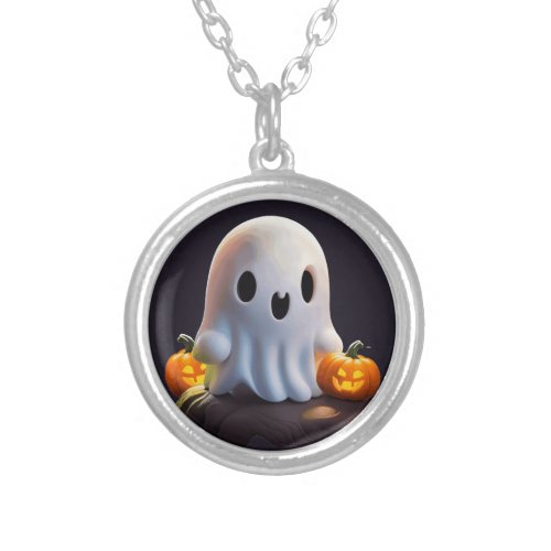 Baby Ghost Creepy Cute Halloween Character Silver Plated Necklace