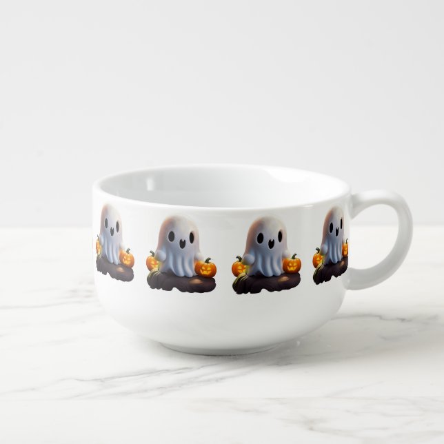 Baby Ghost Creepy Cute Halloween Character Soup Mug (Left)
