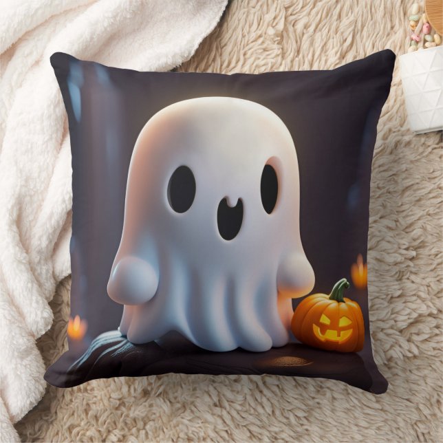 Baby Ghost Creepy Cute Halloween Character Throw Pillow (Blanket)