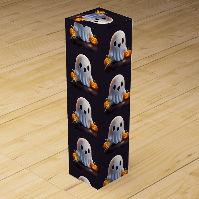 Baby Ghost Creepy Cute Halloween Character Wine Box (Front)