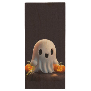 Baby Ghost Creepy Cute Halloween Character Wood Flash Drive