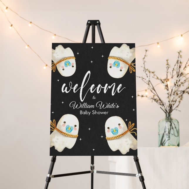Baby Ghost Halloween Fall Baby Shower Welcome Sign (In Situ (Stand))