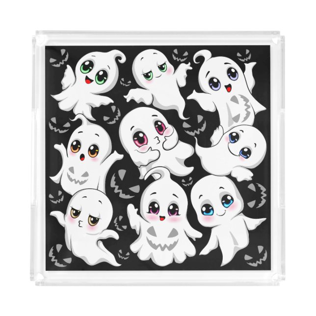 Baby Ghosts Spooky Cute Halloween Mood Acrylic Tray (Front)