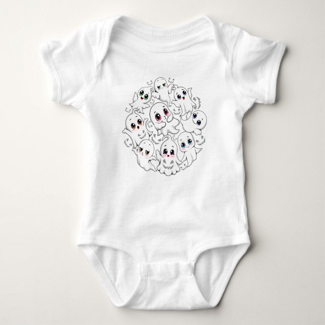Baby Ghosts Spooky Cute Halloween Mood Baby Bodysuit (Front)