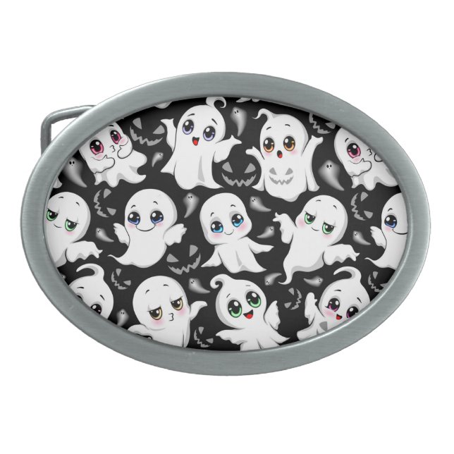 Baby Ghosts Spooky Cute Halloween Mood Belt Buckle (Front)