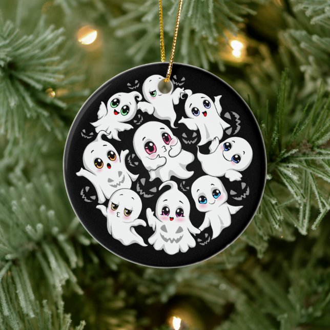 Baby Ghosts Spooky Cute Halloween Mood Ceramic Ornament (Tree)
