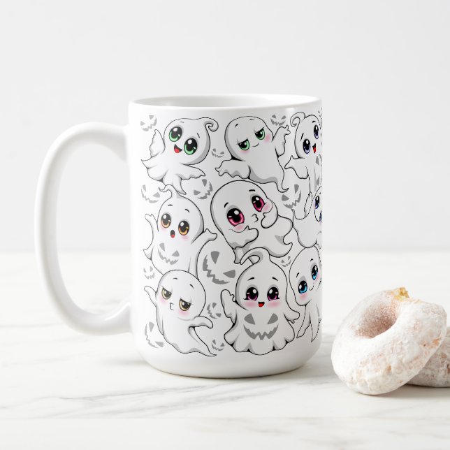 Baby Ghosts Spooky Cute Halloween Mood Coffee Mug (With Donut)