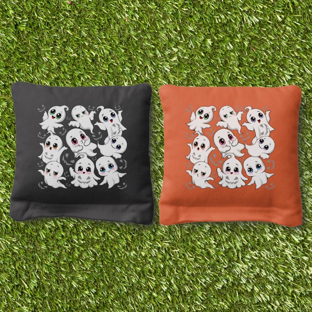 Baby Ghosts Spooky Cute Halloween Mood Cornhole Bags (Grass)