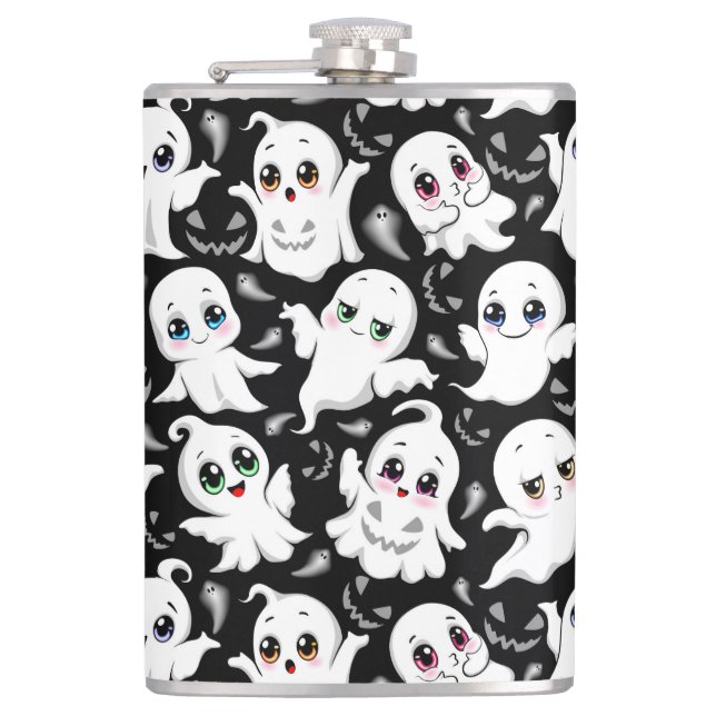 Baby Ghosts Spooky Cute Halloween Mood Flask (Front)