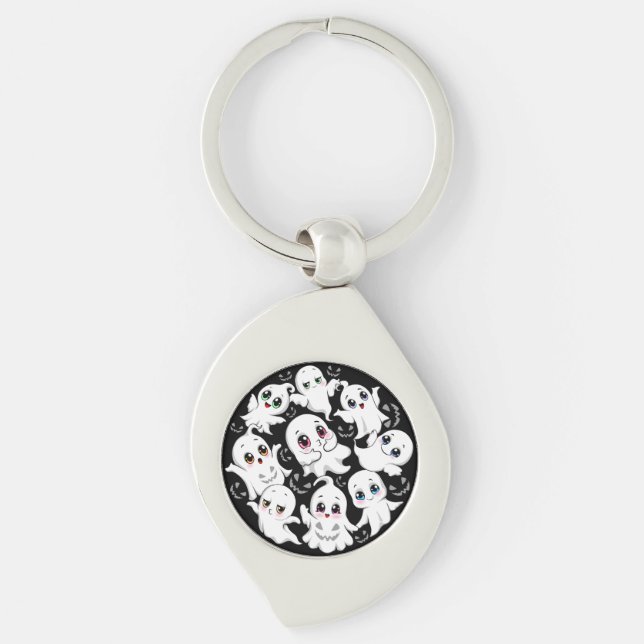 Baby Ghosts Spooky Cute Halloween Mood Keychain (Front)