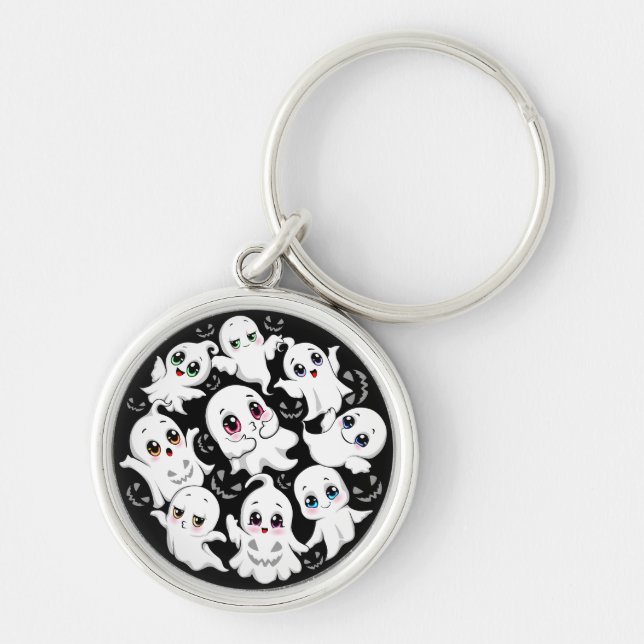 Baby Ghosts Spooky Cute Halloween Mood Keychain (Front)