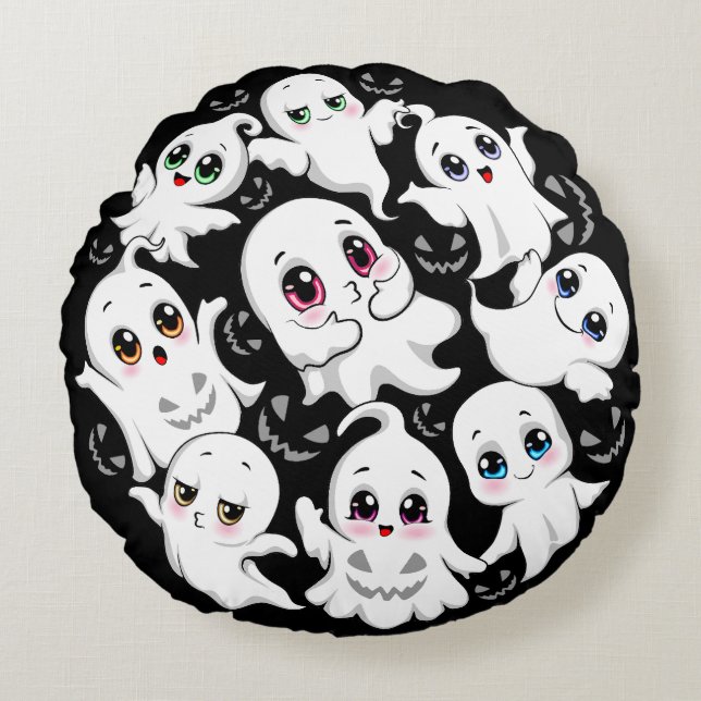 Baby Ghosts Spooky Cute Halloween Mood Round Pillow (Front)