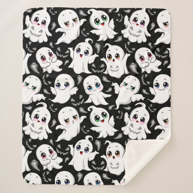 Baby Ghosts Spooky Cute Halloween Mood Sherpa Blanket (Front)