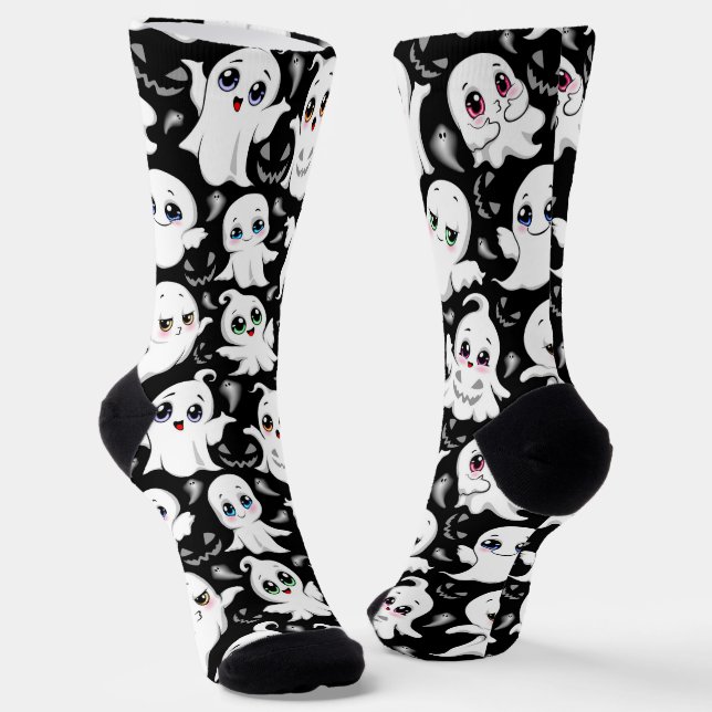 Baby Ghosts Spooky Cute Halloween Mood Socks (Angled)
