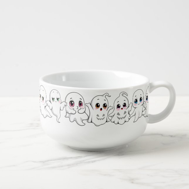 Baby Ghosts Spooky Cute Halloween Mood Soup Mug (Left)