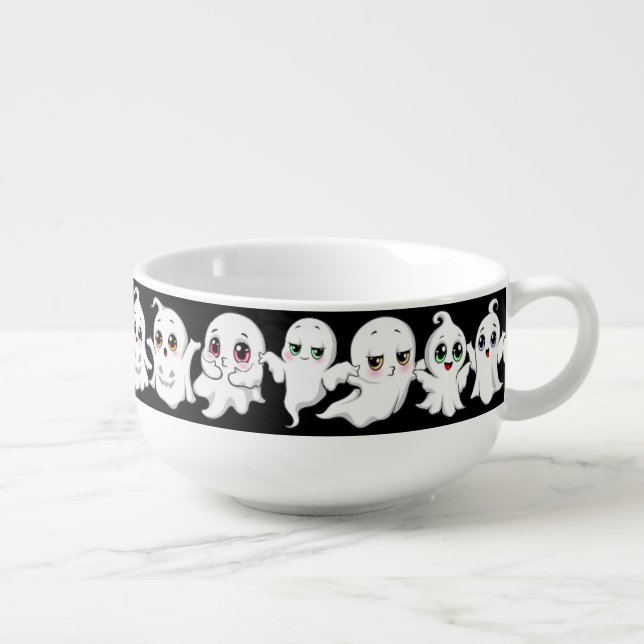 Baby Ghosts Spooky Cute Halloween Mood Soup Mug (Left)