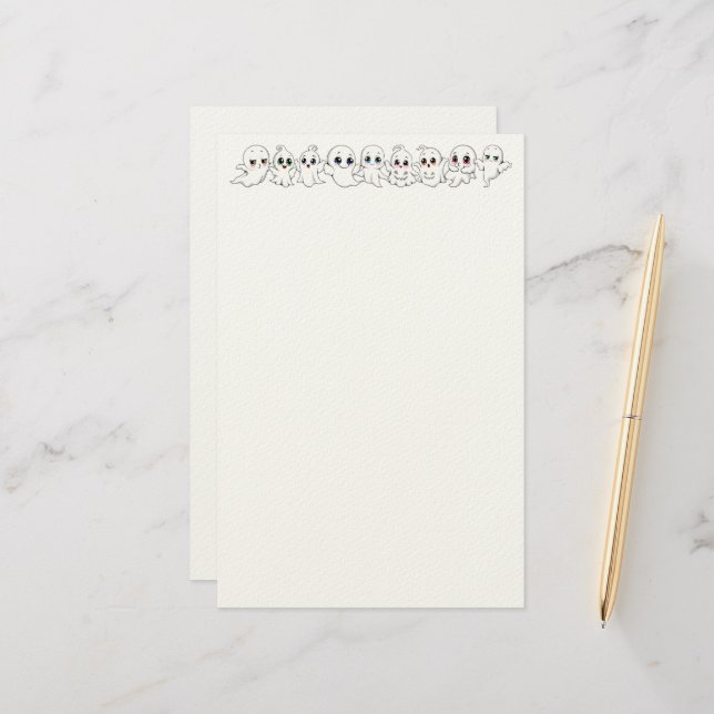 Baby Ghosts Spooky Cute Halloween Mood Stationery (Front/Back In Situ)