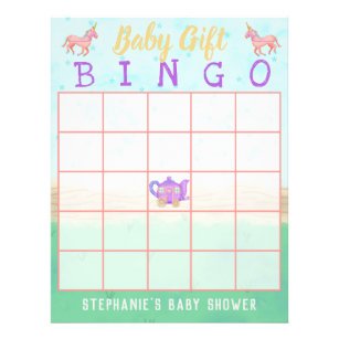 Baby Gift Bingo Cute Unicorn Tea Party Shower Flyer