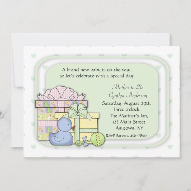 Baby Gifts Green Invitation (Front)