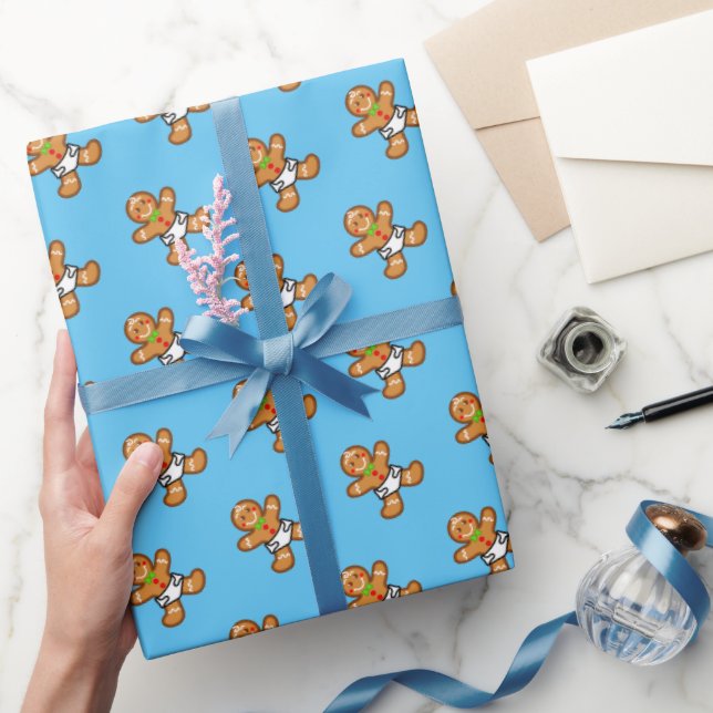 Baby Gingerbread sweet XmaS on Light Blue Wrapping Paper (Gifting)