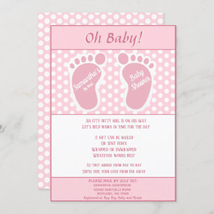 Baby Gir Long Distance Baby Shower Baby Foot Print Invitation