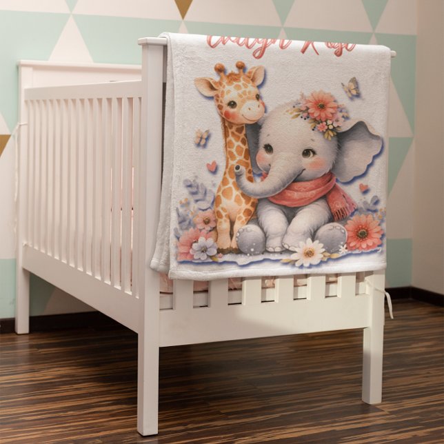 Baby Giraffe and Baby Elephant Are Besties Baby Blanket (Creator Uploaded)