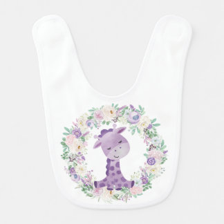 Baby Giraffe and Elephant (Two Sides) in Purple Bib