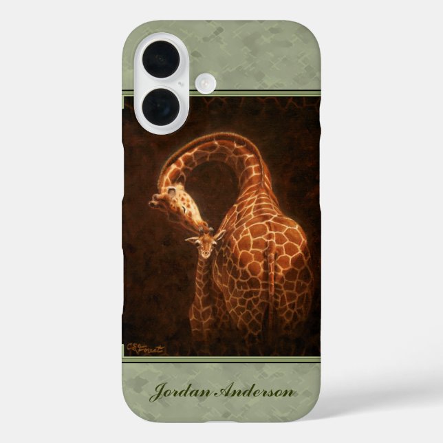 Baby Giraffe and Mom Green Case-Mate iPhone Case (Back)