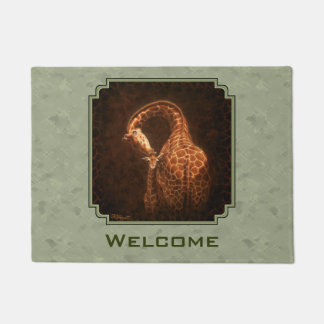 Baby Giraffe and Mom Green Doormat