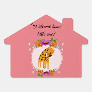 Baby Giraffe and Mom Welcome Home Sign