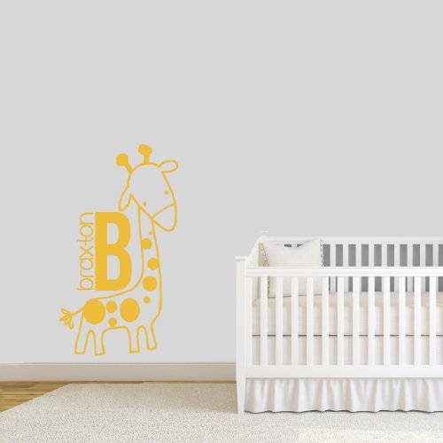 Baby Giraffe And Monogram Large Nursery Wall Decal