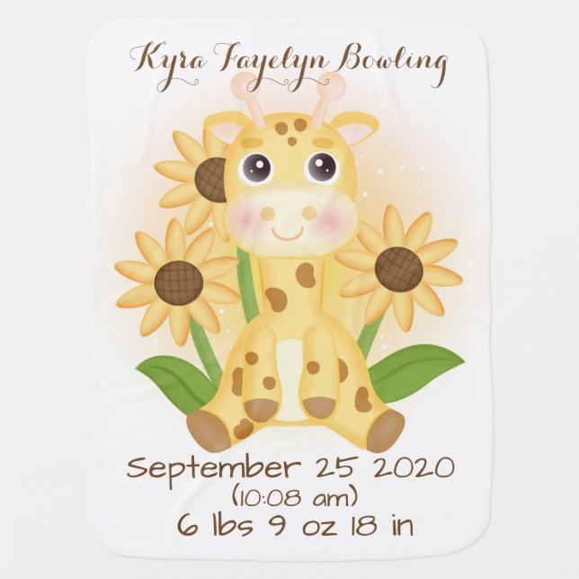 Baby Giraffe and Sunflowers Blanket (Front)
